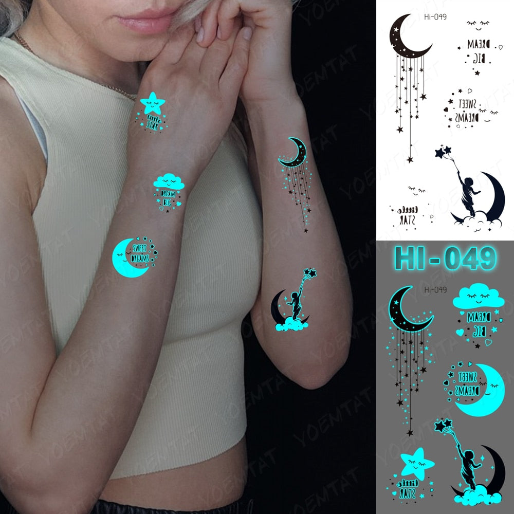 Blue Luminous Glow Tattoo Sticker Deer Glowing Snake Waterproof Temporary Tatoo Wrist Fake Tatto For Body Art Women Men