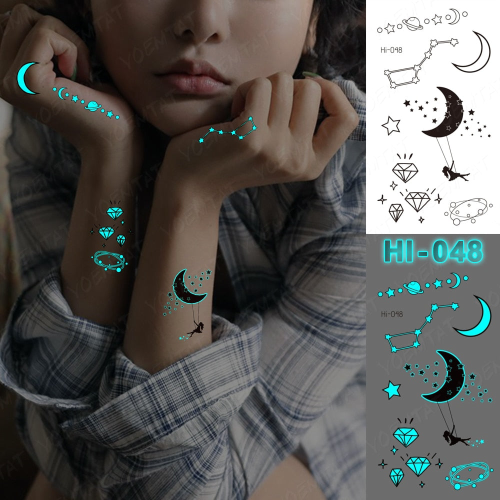 Blue Luminous Glow Tattoo Sticker Deer Glowing Snake Waterproof Temporary Tatoo Wrist Fake Tatto For Body Art Women Men