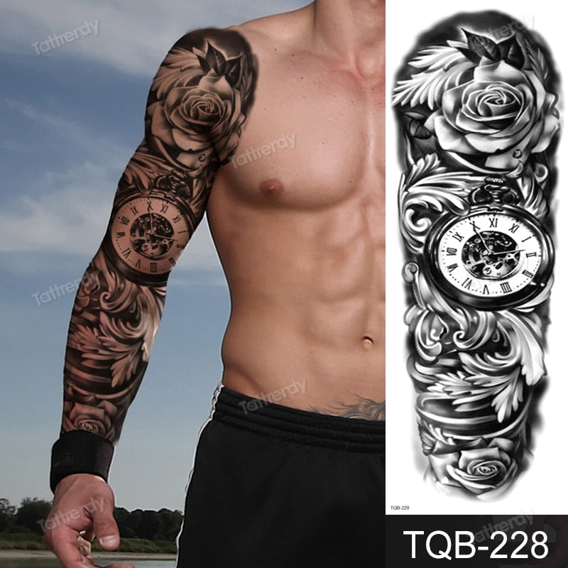 full arm temporary tattoos large totem tribal big sleeve tattoo sticker body art sexy dragon tiger lion king tattoo designs men