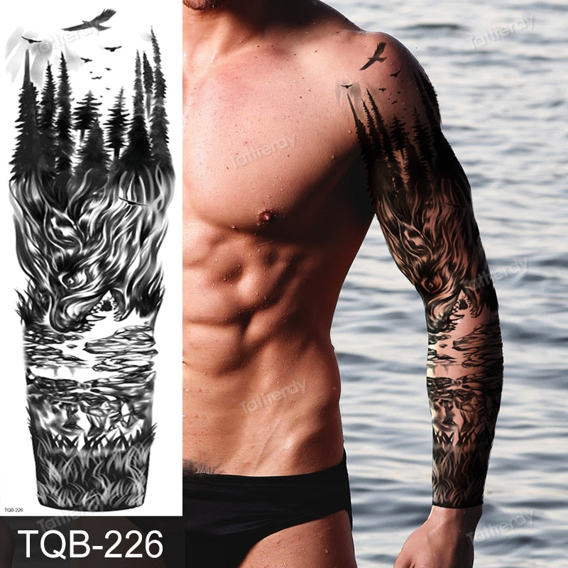 full arm temporary tattoos large totem tribal big sleeve tattoo sticker body art sexy dragon tiger lion king tattoo designs men