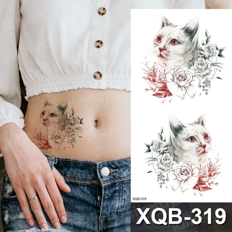 Waterproof Temporary Tattoo Sticker Rose Flower RED Jewelry Flash Tatoo Fake Water Transfer Sexy Belly Body Tatto for Woman Man