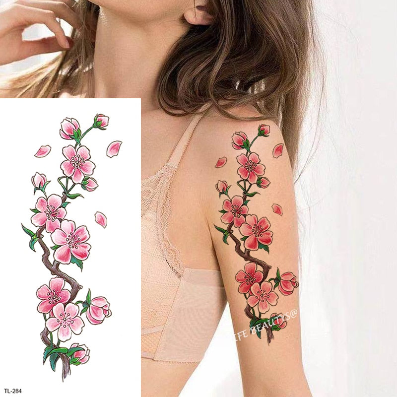 Beauty Flower Diamond Black Rose Waterproof Temporary Tattoo Body Art Arm Sleeve Water Transfer Fake Women Decoration Sticker