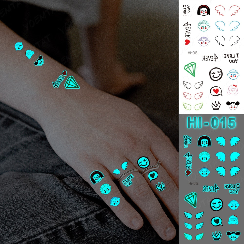 Blue Luminous Glow Tattoo Sticker Cute Geometry Waterproof Temporary Tatoo Small Finger Wrist Fake Tatto For Body Art Women Men