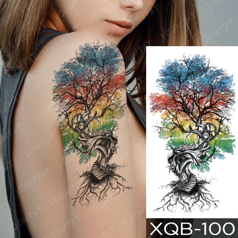 Waterproof Temporary Tattoo Sticker Blue Ice Dragon Plum Blossom Flash Tattoos Family Tree Fox Body Art Arm Fake Tatoo Women Men