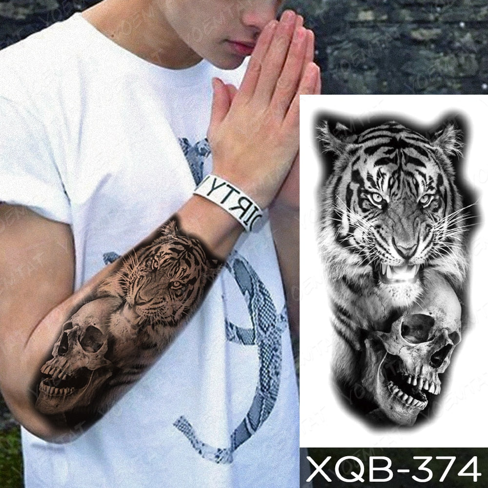 Waterproof Temporary Tattoo Sticker Forest Lion Tiger Bear Flash Tattoos Women Leopard Wolf Crown Body Art Arm Fake Tatoo Men