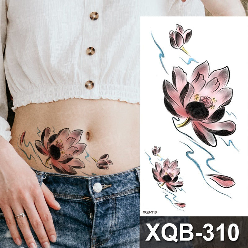 Waterproof Temporary Tattoo Sticker Rose Flower RED Jewelry Flash Tatoo Fake Water Transfer Sexy Belly Body Tatto for Woman Man