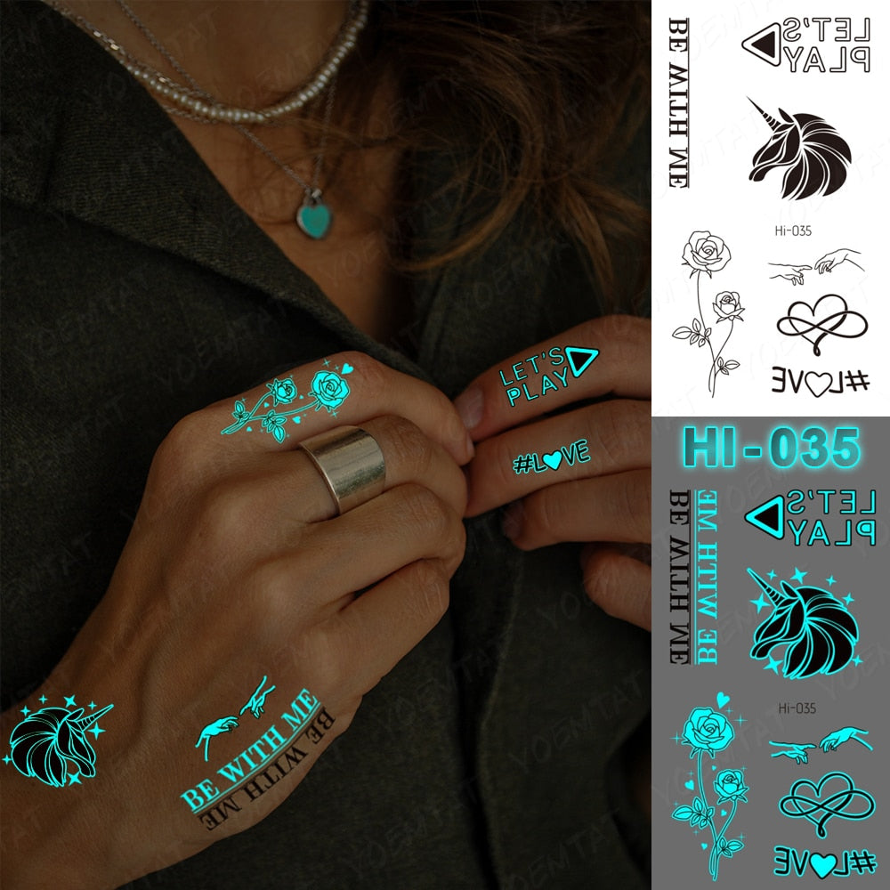 Blue Luminous Glow Tattoo Sticker Cute Geometry Waterproof Temporary Tatoo Small Finger Wrist Fake Tatto For Body Art Women Men