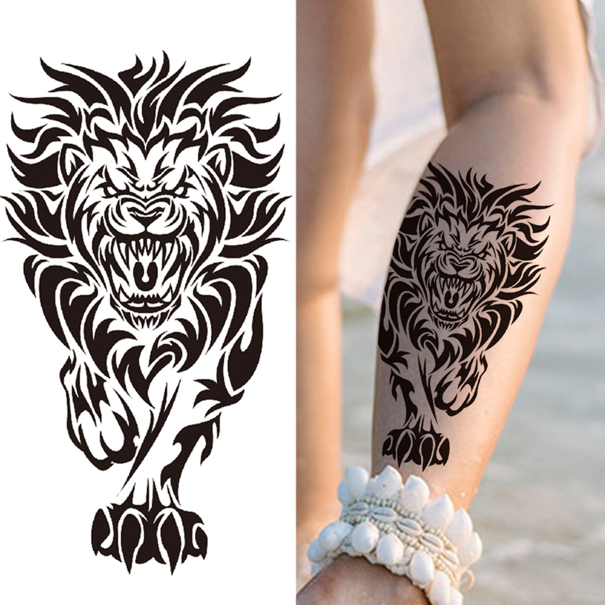 Realistic Daffodil Flower Lion Temporary Tattoos For Women Men Adult Tiger Butterfly Sword Fake Tattoo Sticker Arm Foot Tatoos