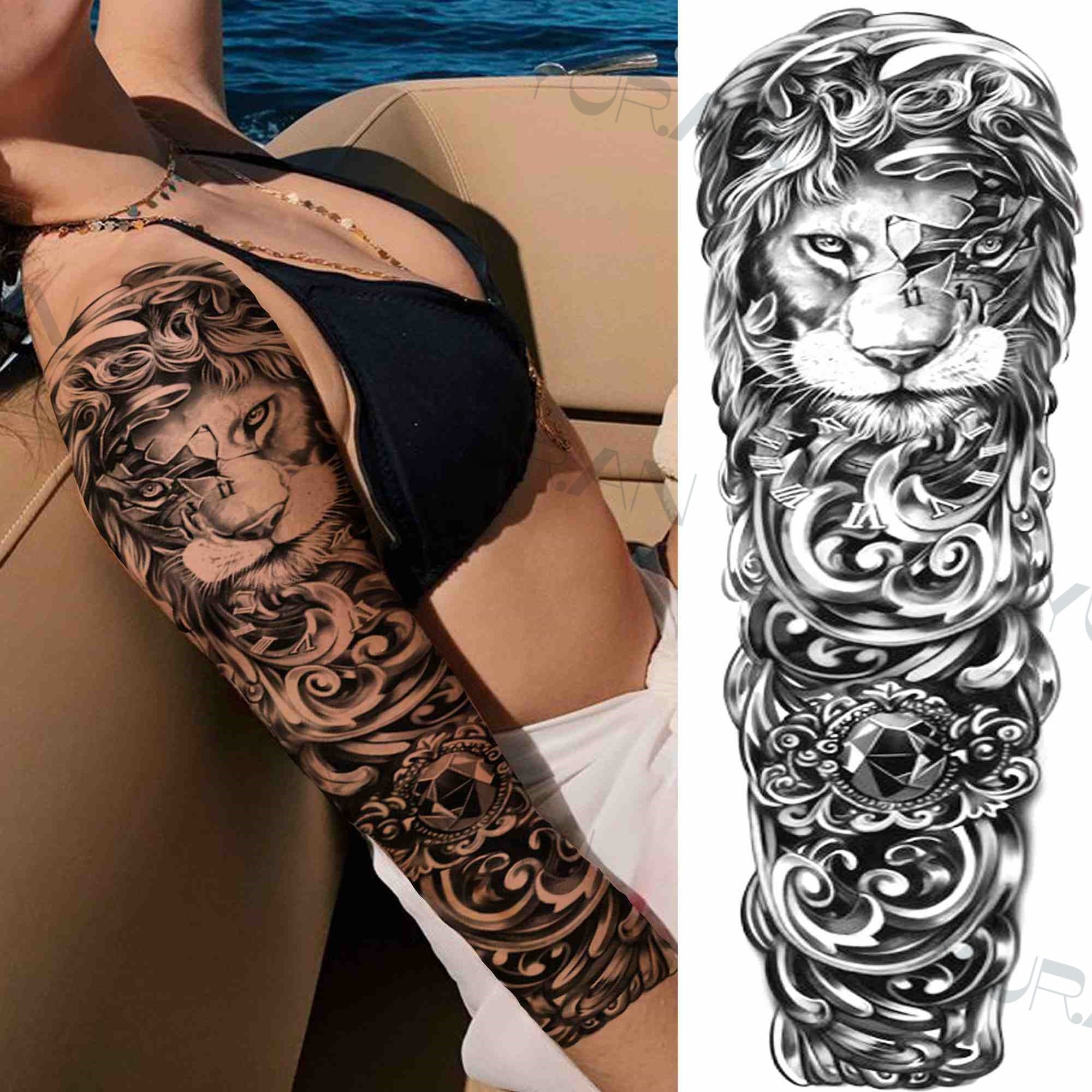 DIY Tribal Totem Full Arm Temporary Tattoo Sleeve For Men Women Adult Maori Skull Tattoos StickerBlack Fake Tatoos Makeup Tools