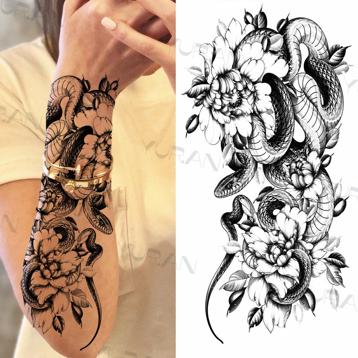 Sexy Black Flower Butterfly Temporary Tattoos For Women Thigh Men Fake Moon Rose Compass Fake Tatoos Forearm Tattoo Stickers