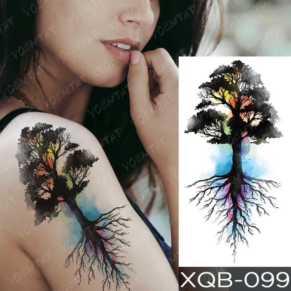 Waterproof Temporary Tattoo Sticker Blue Ice Dragon Plum Blossom Flash Tattoos Family Tree Fox Body Art Arm Fake Tatoo Women Men