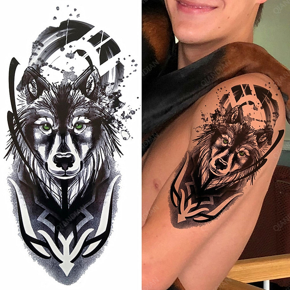 1pc Lion Men Waterproof Temporary Tattoos Fake Stickers Arm Hand Cool Art Black Transfer Clock