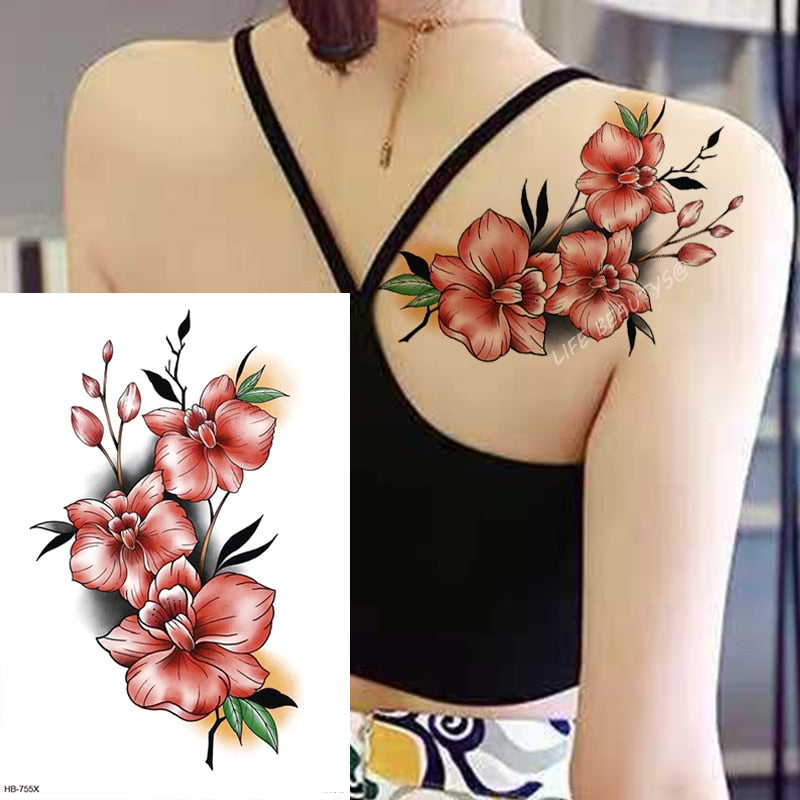 Waterproof Temporary Tattoo Sticker Black Color Flower Flash Fake Tattoos Henna Mandala Body Art Arm Sleeve Women Men