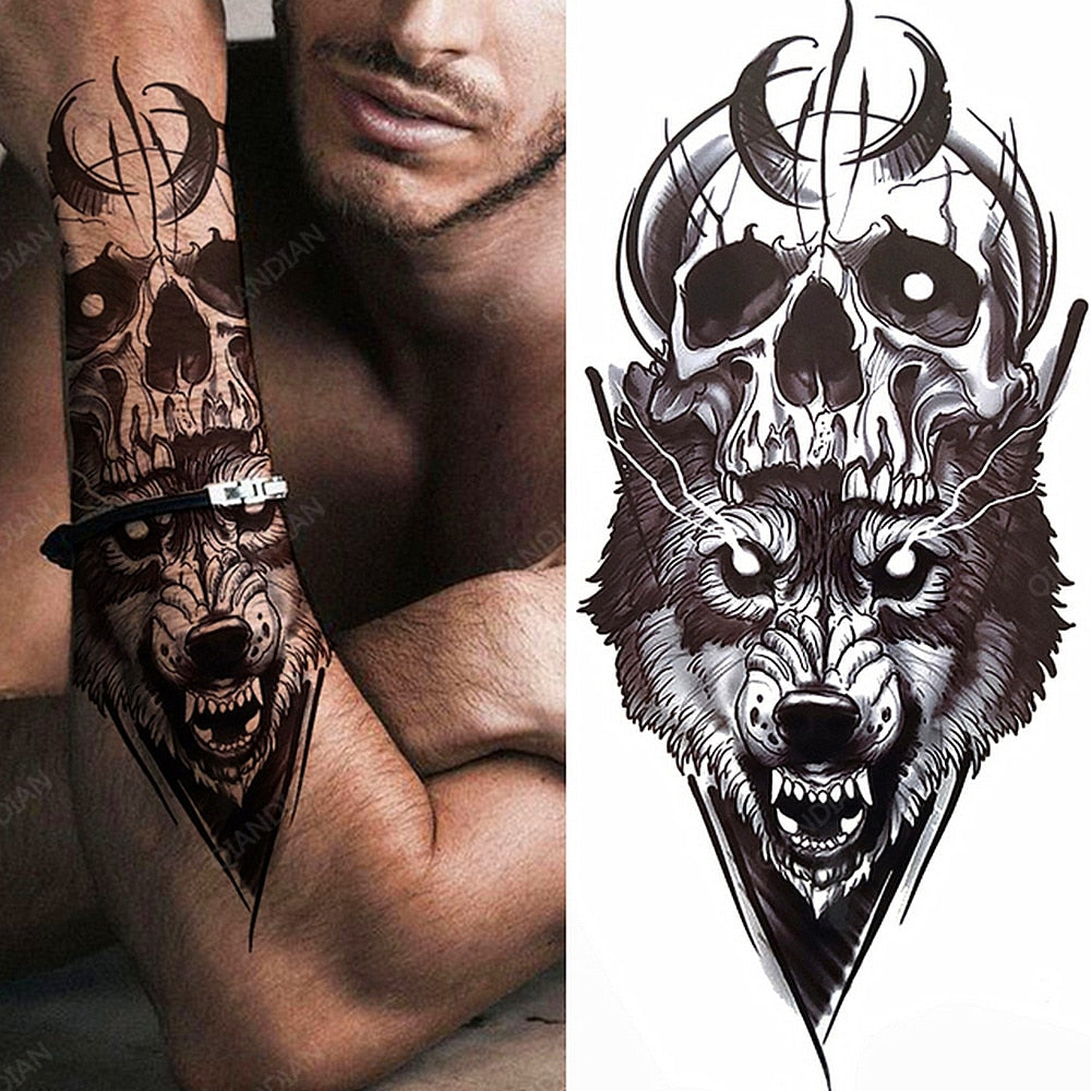 1pc Lion Men Waterproof Temporary Tattoos Fake Stickers Arm Hand Cool Art Black Transfer Clock