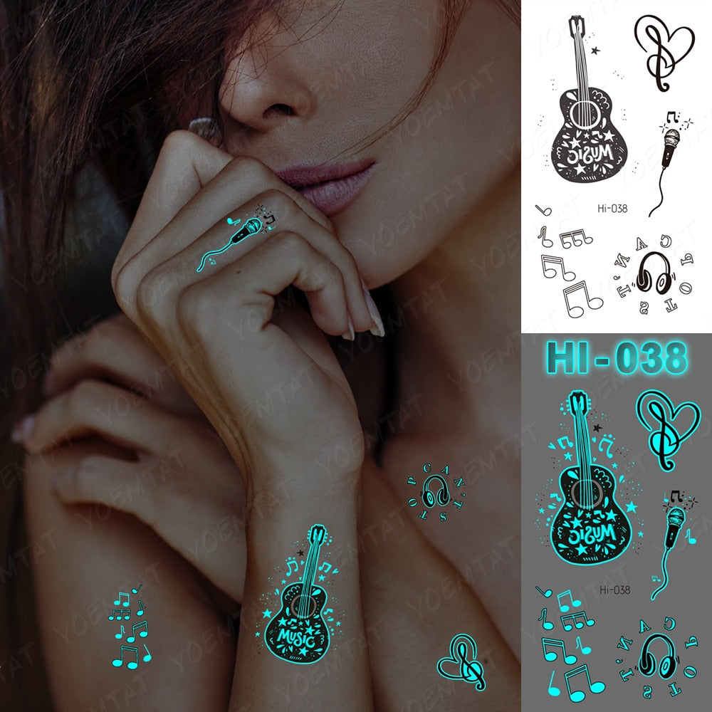 Blue Luminous Glow Tattoo Sticker Cute Geometry Waterproof Temporary Tatoo Small Finger Wrist Fake Tatto For Body Art Women Men