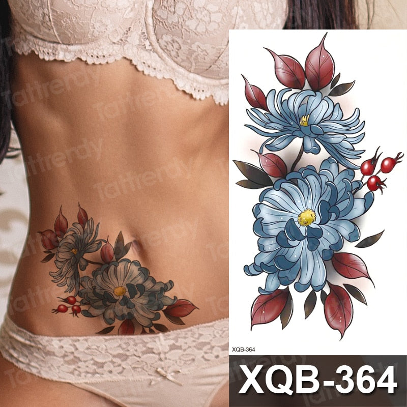 Waterproof Temporary Tattoo Sticker Rose Flower RED Jewelry Flash Tatoo Fake Water Transfer Sexy Belly Body Tatto for Woman Man