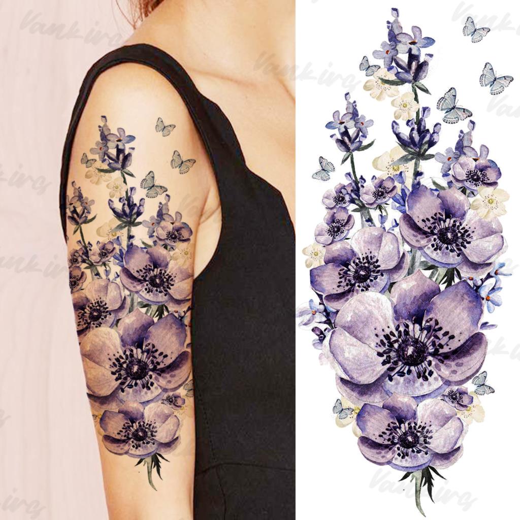 Colorful Flowers Keys Temporary Tattoos For Adults Women Realistic Rose Flora Waterproof Fake Tattoo Sticker Sexy Forearm Tatoos