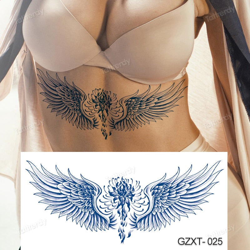 Back Tattoos Temporary Womens Fake Tattoo Angel Wing Phoenix Bird for Women Men on Body Art Waterproof Sticker Tatoo Juice Ink