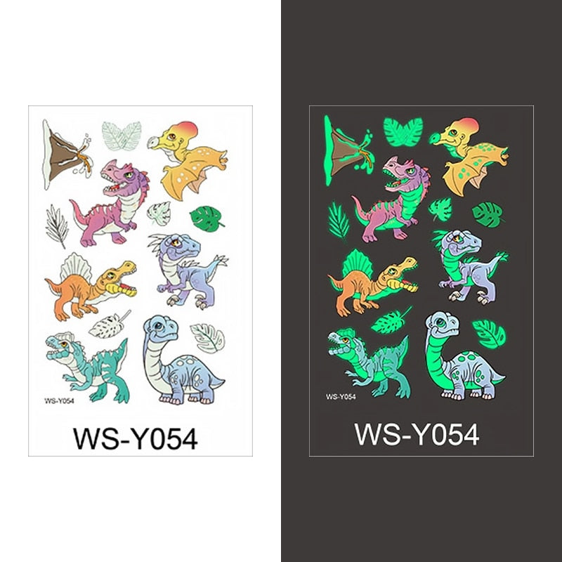 Luminous Tattoo Sticker Children Arm Face Glowing Tattoo Children Body Art Tattoo Dinosaur Pirate Unicorn Mermaid Tattoo Cartoon