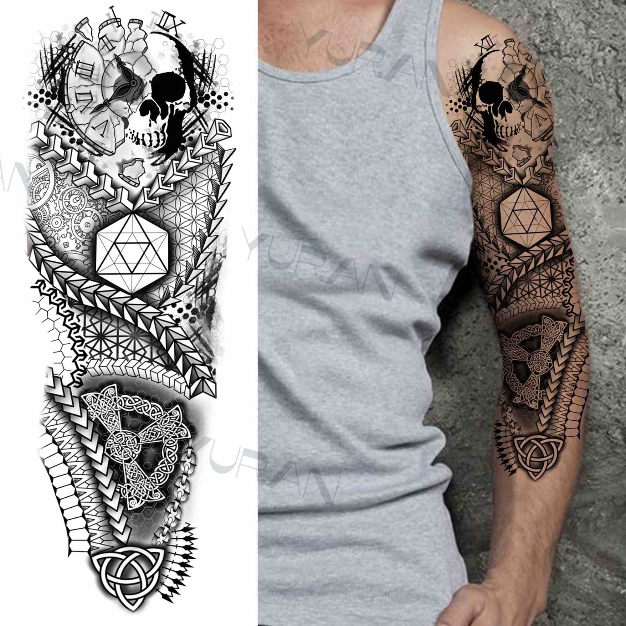 DIY Tribal Totem Full Arm Temporary Tattoo Sleeve For Men Women Adult Maori Skull Tattoos StickerBlack Fake Tatoos Makeup Tools