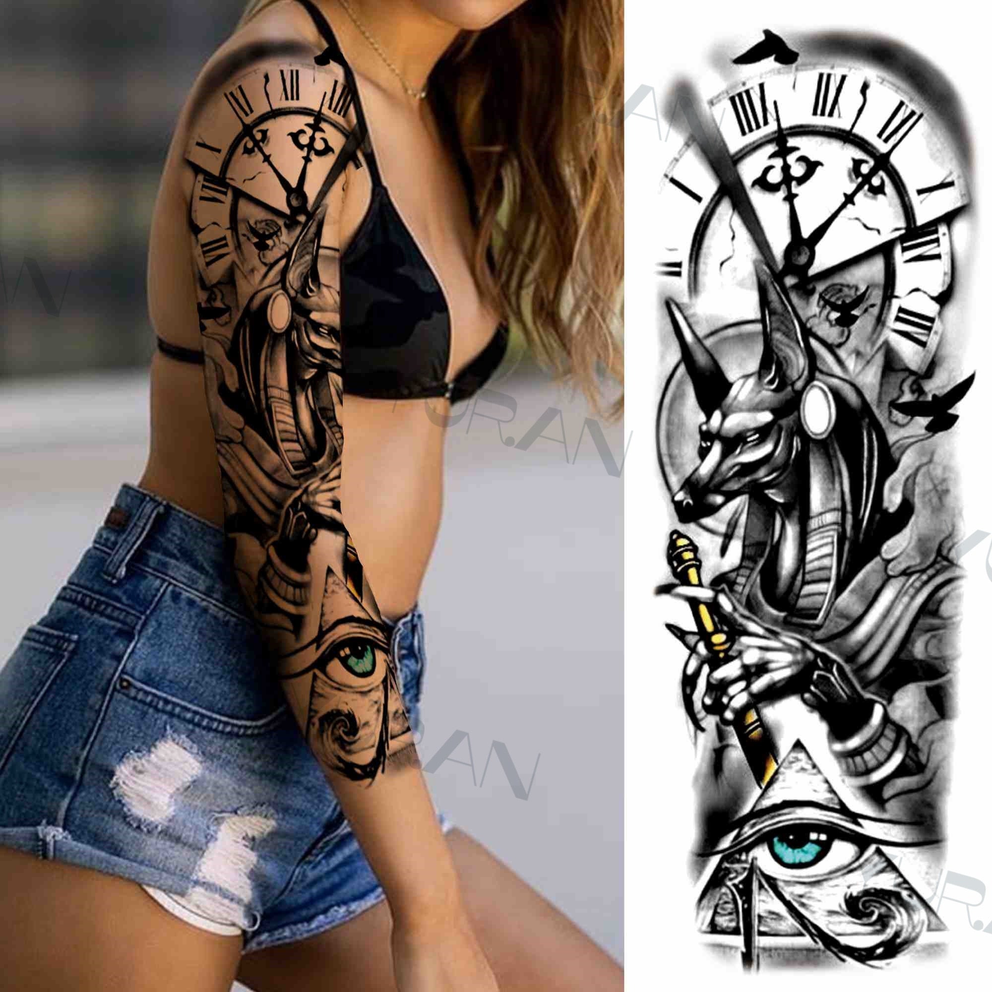 DIY Tribal Totem Full Arm Temporary Tattoo Sleeve For Men Women Adult Maori Skull Tattoos StickerBlack Fake Tatoos Makeup Tools