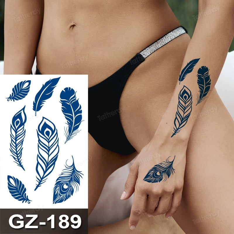 Juice Ink Tattoos Body Art Lasting Waterproof Temporary Tattoo Sticker Waist Totem Tatoo Moon Butterfly Arm Fake Tatto Women Men