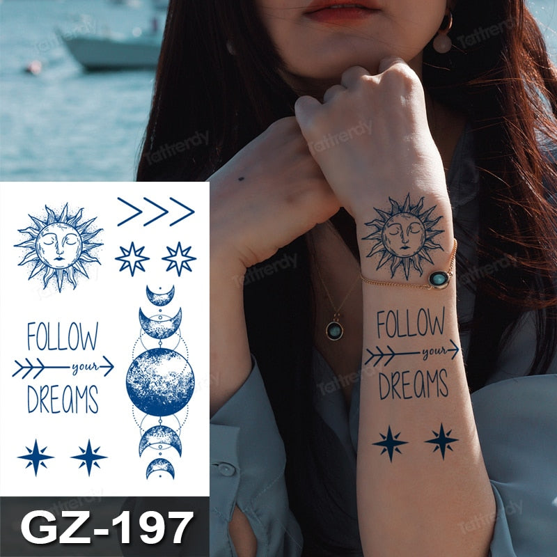 Juice Ink Tattoos Body Art Lasting Waterproof Temporary Tattoo Sticker Waist Totem Tatoo Moon Butterfly Arm Fake Tatto Women Men