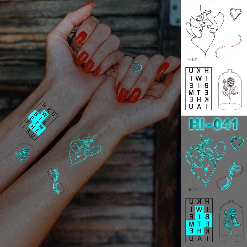 Blue Luminous Glow Tattoo Sticker Cute Geometry Waterproof Temporary Tatoo Small Finger Wrist Fake Tatto For Body Art Women Men