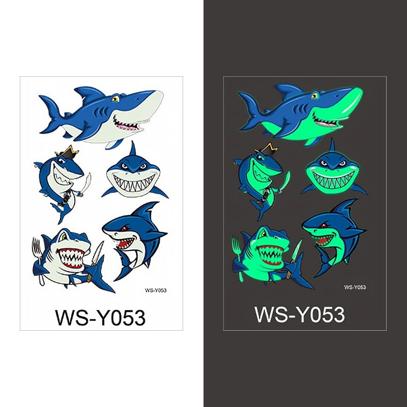 Luminous Tattoo Sticker Children Arm Face Glowing Tattoo Children Body Art Tattoo Dinosaur Pirate Unicorn Mermaid Tattoo Cartoon