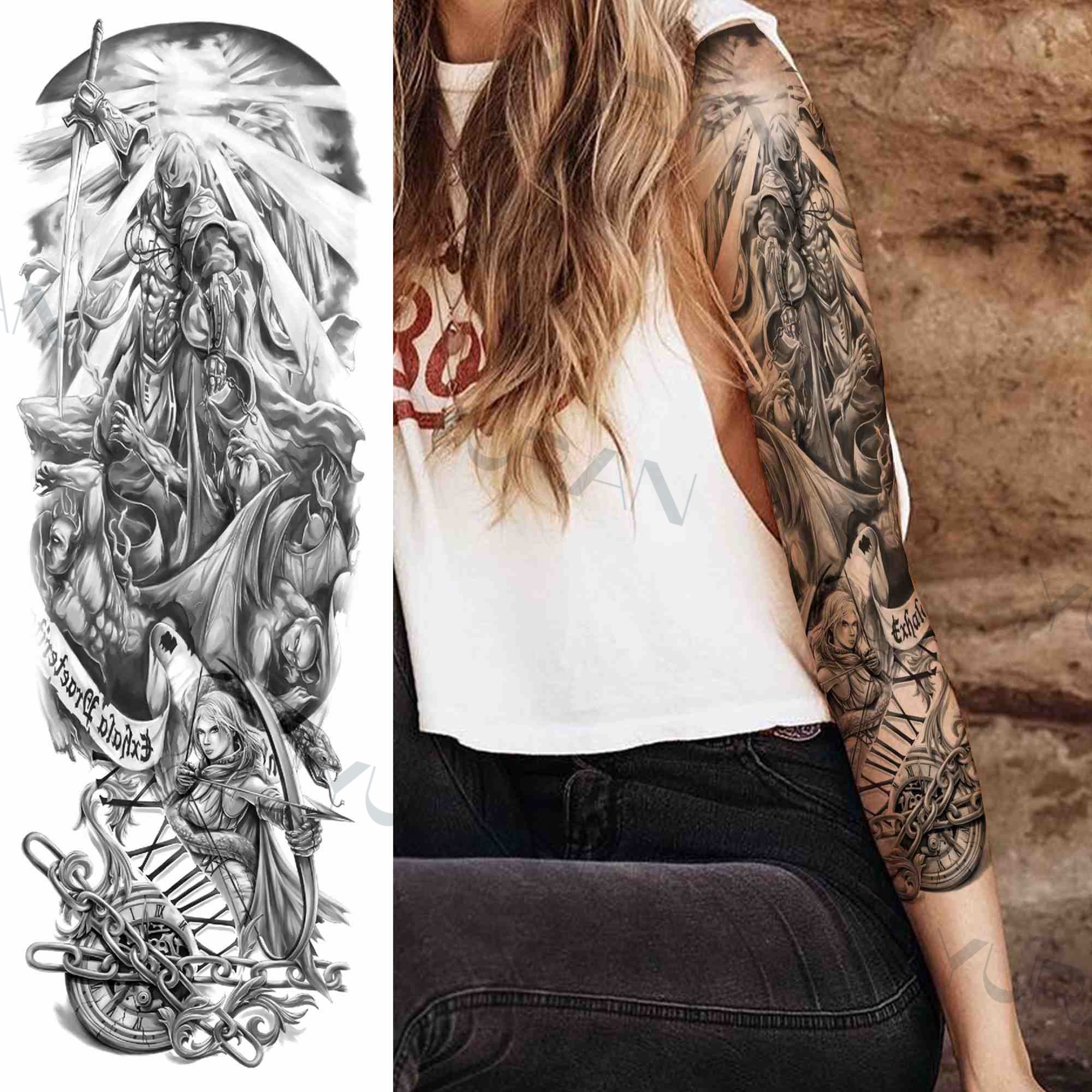 DIY Tribal Totem Full Arm Temporary Tattoo Sleeve For Men Women Adult Maori Skull Tattoos StickerBlack Fake Tatoos Makeup Tools