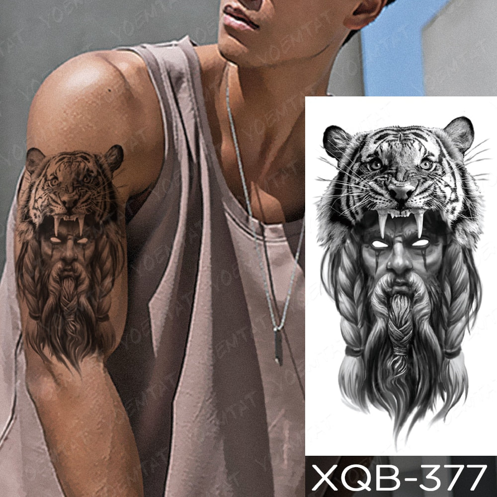 Waterproof Temporary Tattoo Sticker Forest Lion Tiger Bear Flash Tattoos Women Leopard Wolf Crown Body Art Arm Fake Tatoo Men