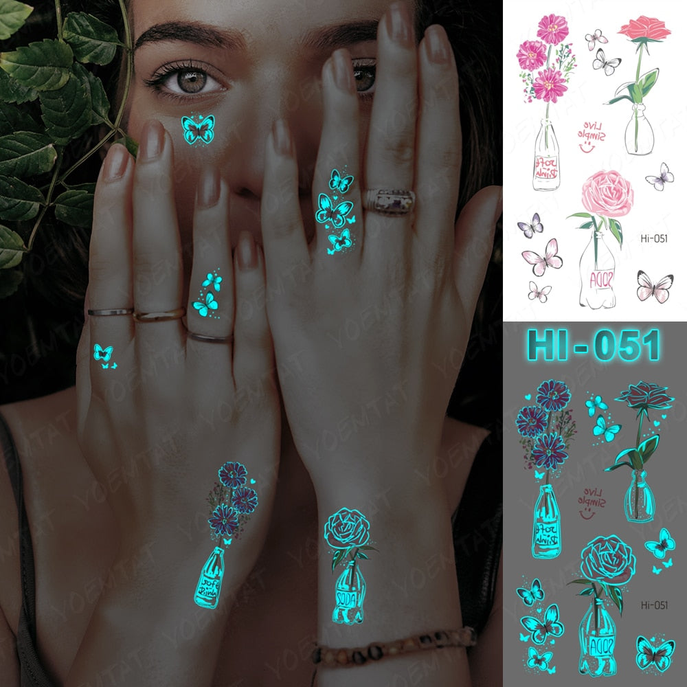 Blue Luminous Glow Tattoo Sticker Deer Glowing Snake Waterproof Temporary Tatoo Wrist Fake Tatto For Body Art Women Men