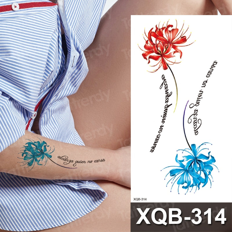 Waterproof Temporary Tattoo Sticker Rose Flower RED Jewelry Flash Tatoo Fake Water Transfer Sexy Belly Body Tatto for Woman Man