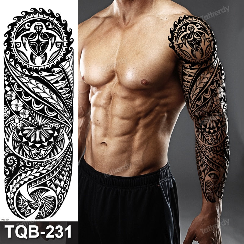 full arm temporary tattoos large totem tribal big sleeve tattoo sticker body art sexy dragon tiger lion king tattoo designs men