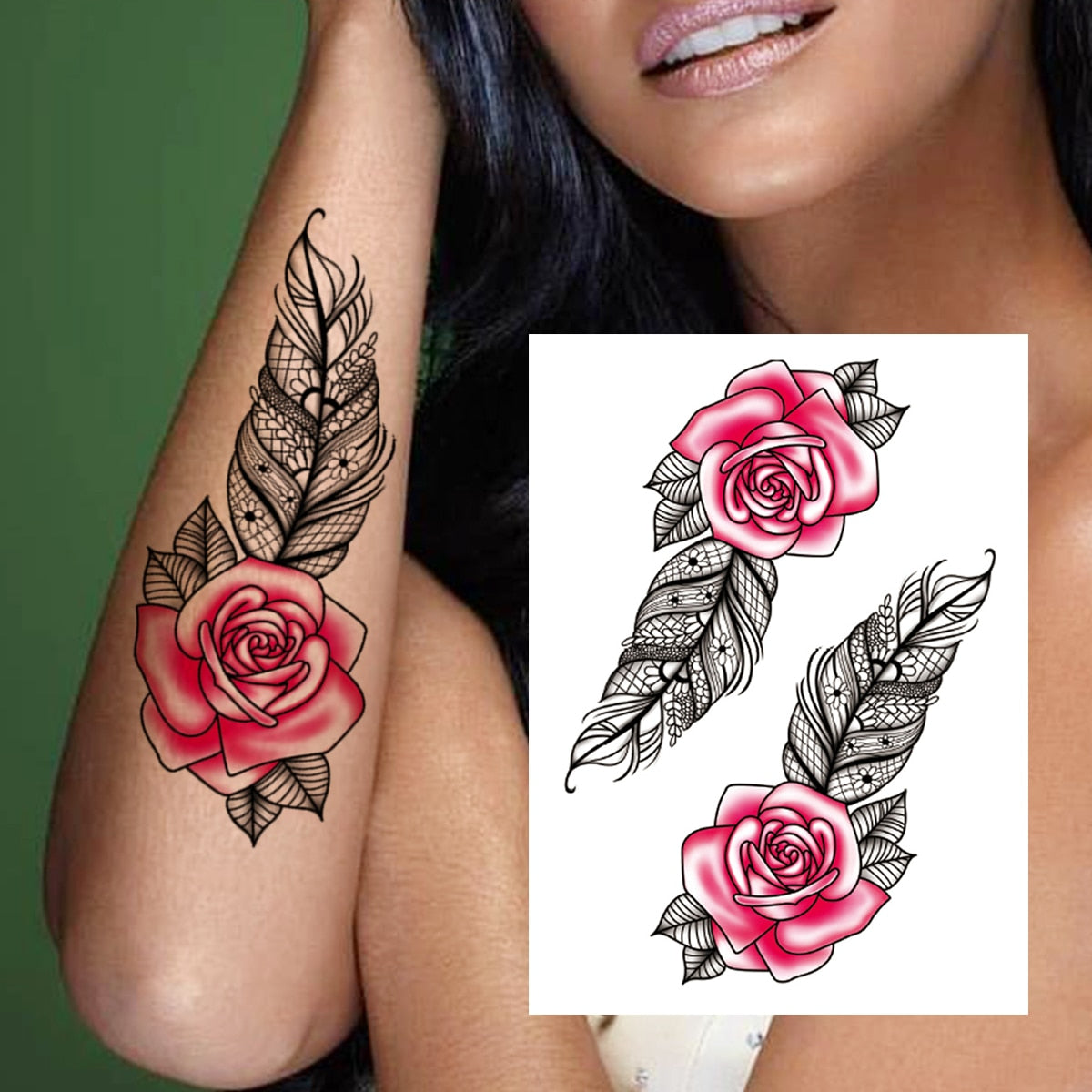 3D Watercolour Flower Temporary Tattoo For Women Girls Fake Peony Rose Tattoo Sticker Butterfly Lace Sweatpea Flora Tatoos Leg