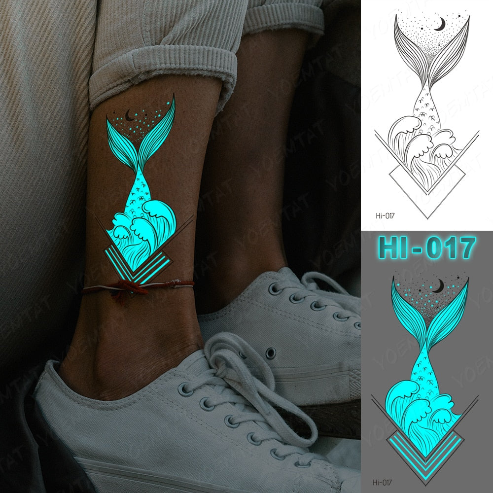 Blue Luminous Glow Tattoo Sticker Cute Geometry Waterproof Temporary Tatoo Small Finger Wrist Fake Tatto For Body Art Women Men