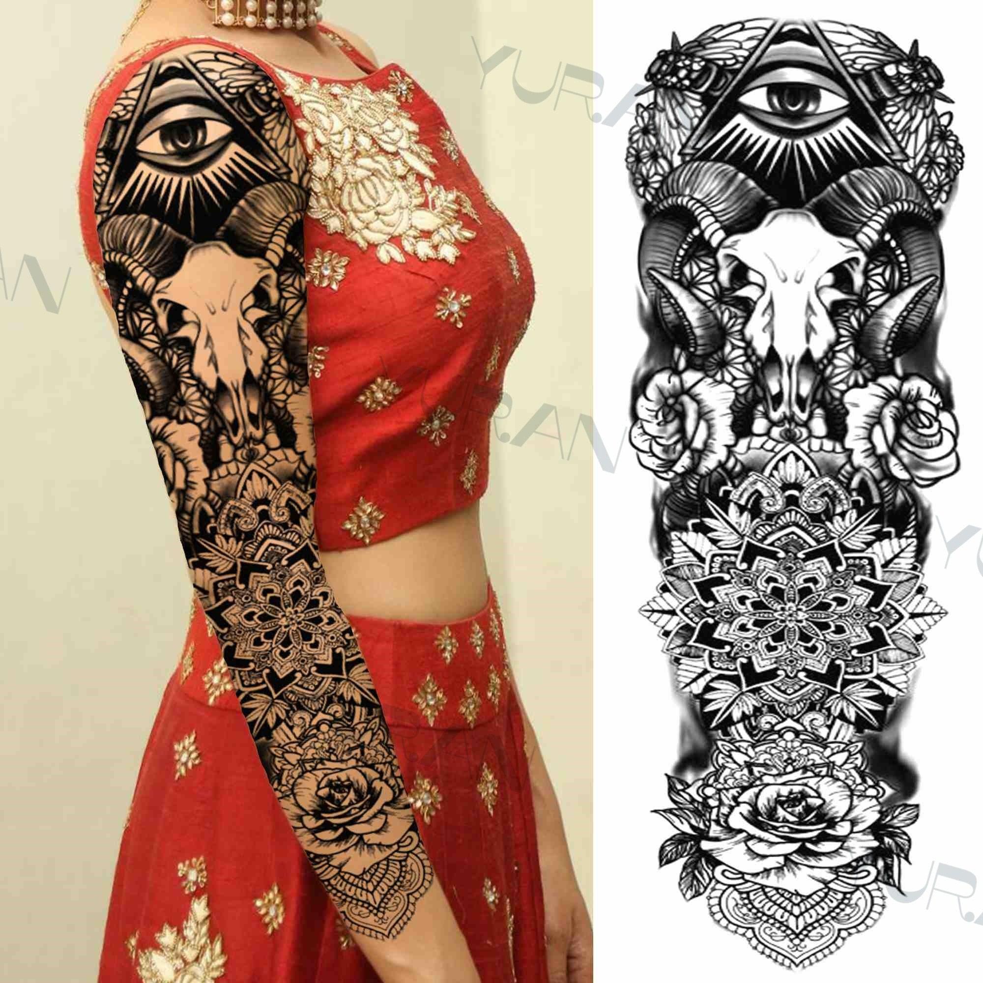 DIY Tribal Totem Full Arm Temporary Tattoo Sleeve For Men Women Adult Maori Skull Tattoos StickerBlack Fake Tatoos Makeup Tools