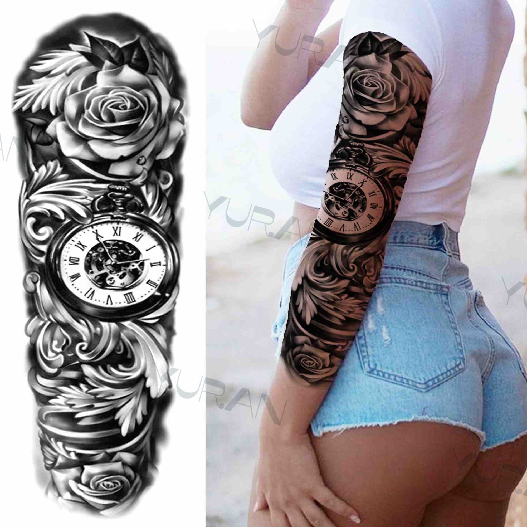 DIY Tribal Totem Full Arm Temporary Tattoo Sleeve For Men Women Adult Maori Skull Tattoos StickerBlack Fake Tatoos Makeup Tools