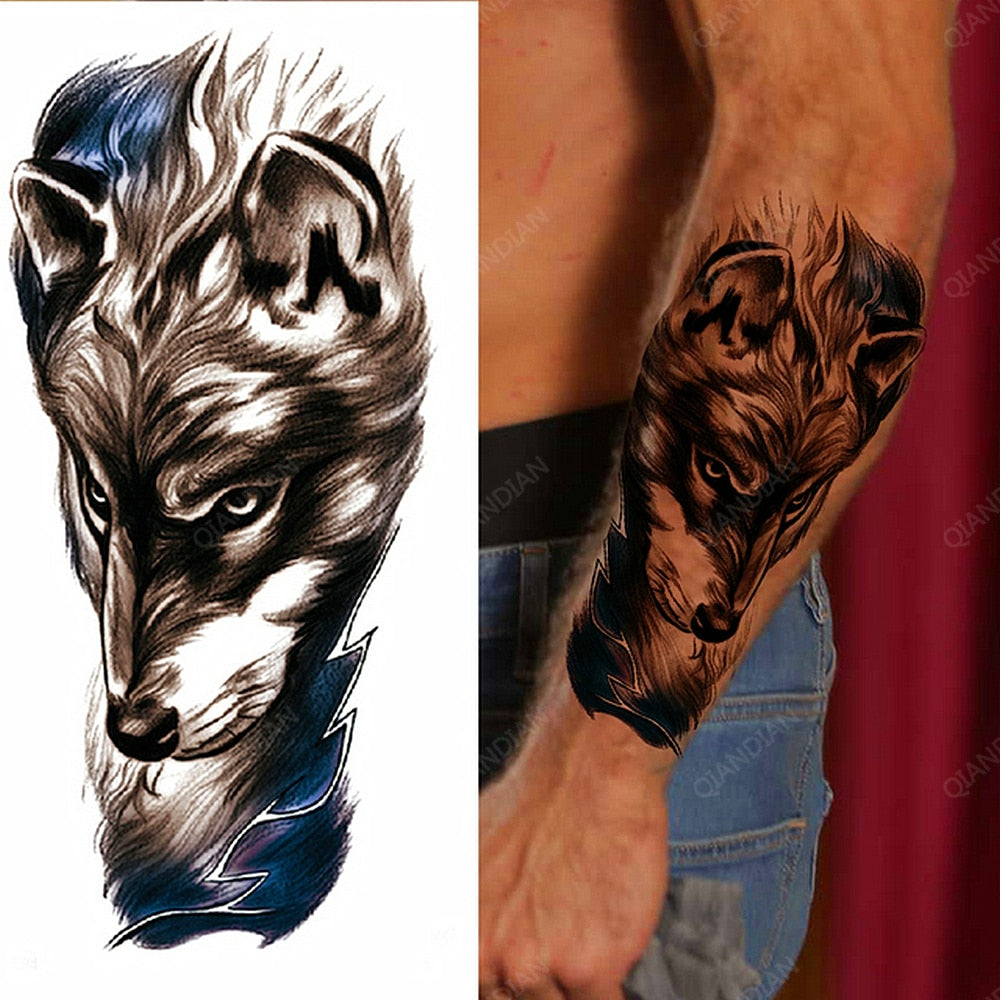 1pc Lion Men Waterproof Temporary Tattoos Fake Stickers Arm Hand Cool Art Black Transfer Clock