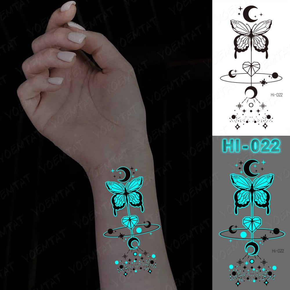 Blue Luminous Glow Tattoo Sticker Cute Geometry Waterproof Temporary Tatoo Small Finger Wrist Fake Tatto For Body Art Women Men