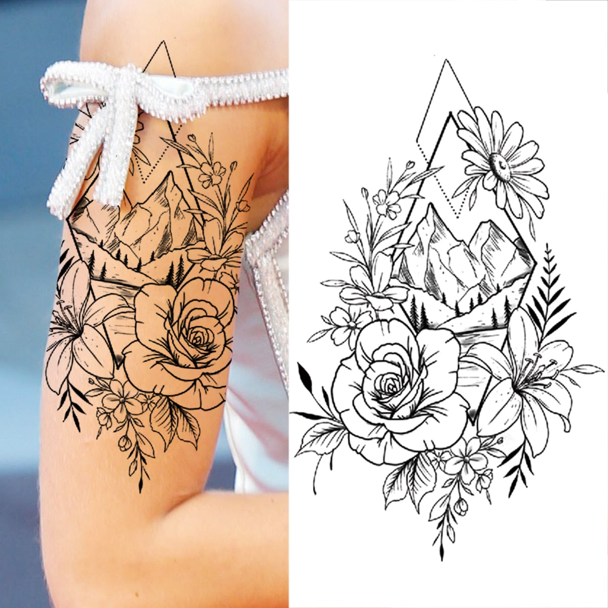 Realistic Daffodil Flower Lion Temporary Tattoos For Women Men Adult Tiger Butterfly Sword Fake Tattoo Sticker Arm Foot Tatoos