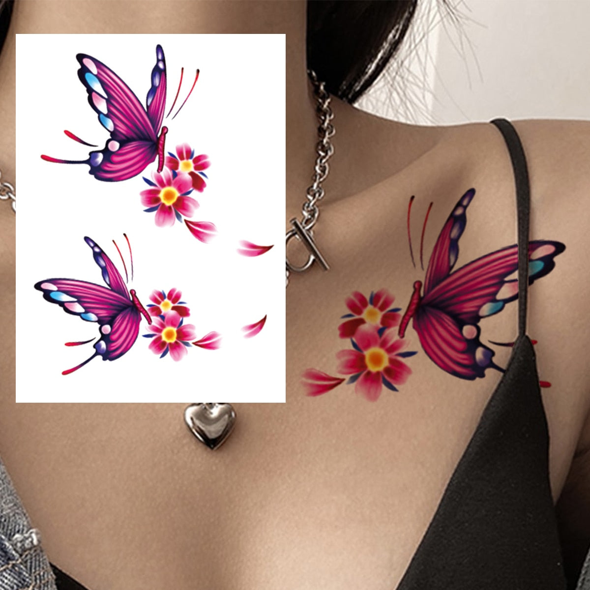 3D Watercolour Flower Temporary Tattoo For Women Girls Fake Peony Rose Tattoo Sticker Butterfly Lace Sweatpea Flora Tatoos Leg