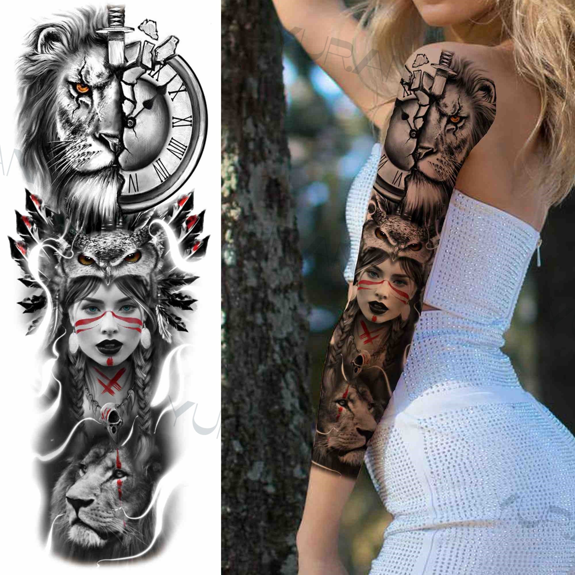 DIY Tribal Totem Full Arm Temporary Tattoo Sleeve For Men Women Adult Maori Skull Tattoos StickerBlack Fake Tatoos Makeup Tools