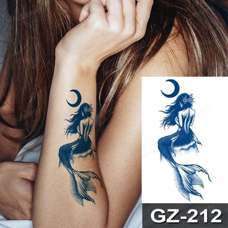 Juice Ink Tattoos Body Art Lasting Waterproof Temporary Tattoo Sticker Waist Totem Tatoo Moon Butterfly Arm Fake Tatto Women Men