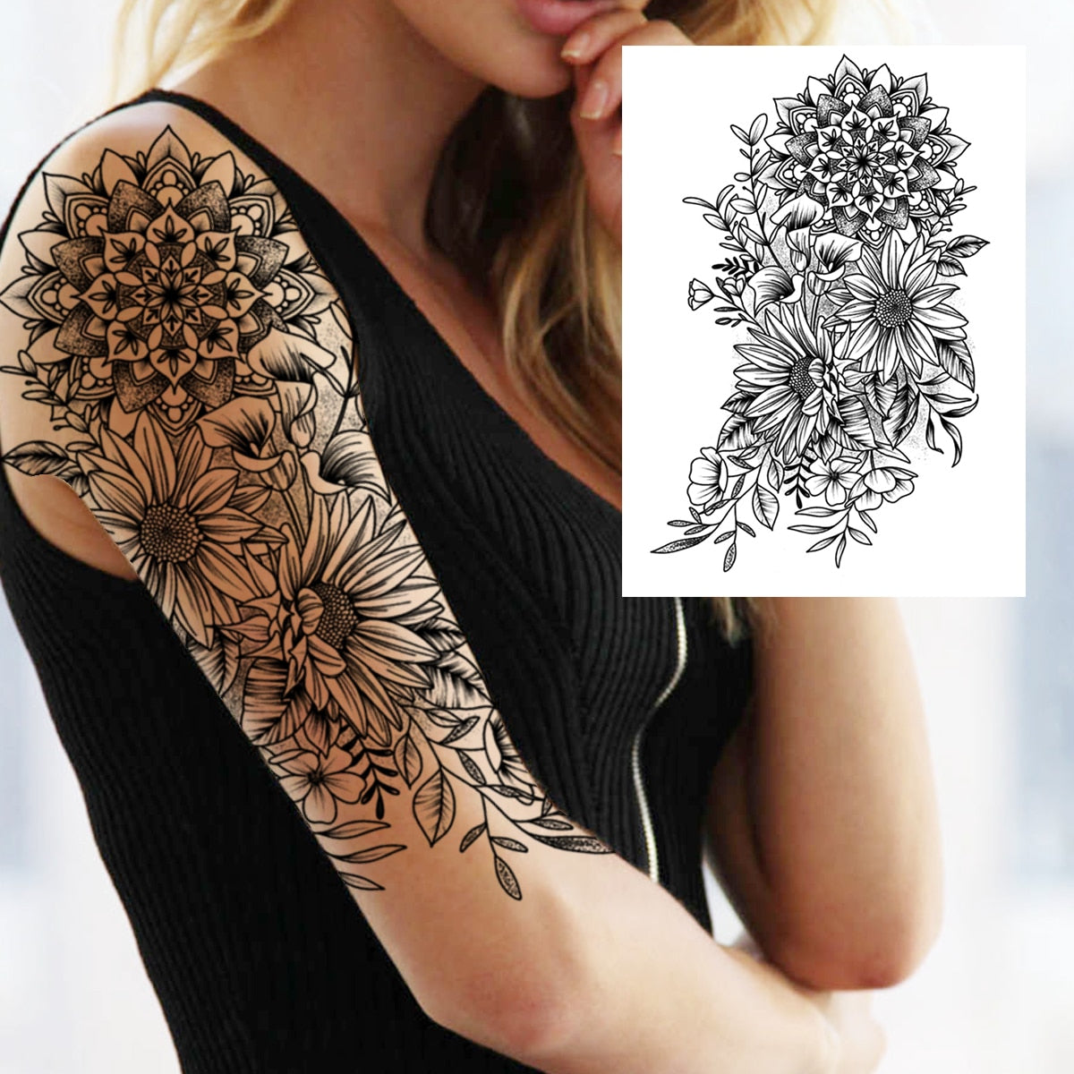 3D Watercolour Flower Temporary Tattoo For Women Girls Fake Peony Rose Tattoo Sticker Butterfly Lace Sweatpea Flora Tatoos Leg