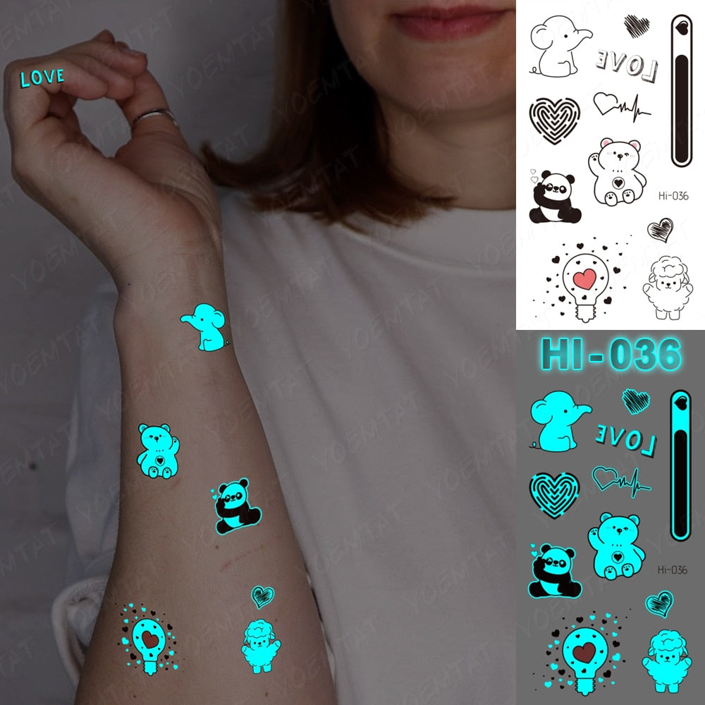 Blue Luminous Glow Tattoo Sticker Cute Geometry Waterproof Temporary Tatoo Small Finger Wrist Fake Tatto For Body Art Women Men