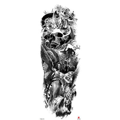 Big Arm Sleeve Tattoo Lion Wolf Skull Waterproof Long-lasting Temporary Tattoo Sticker Body Art Fake Fake Tattoo Women Men