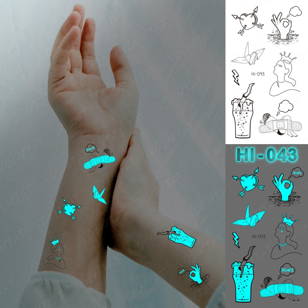 Blue Luminous Glow Tattoo Sticker Deer Glowing Snake Waterproof Temporary Tatoo Wrist Fake Tatto For Body Art Women Men