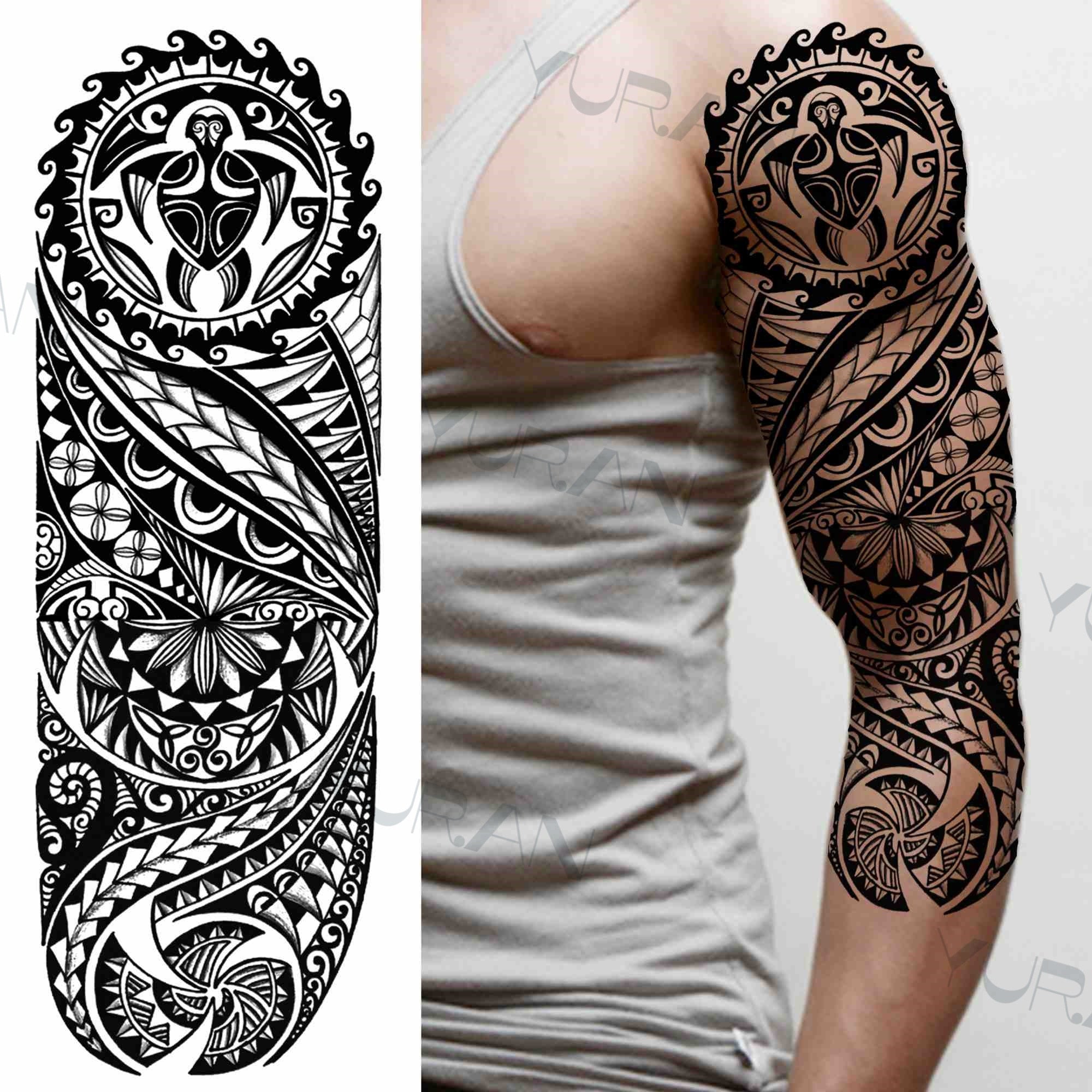 DIY Tribal Totem Full Arm Temporary Tattoo Sleeve For Men Women Adult Maori Skull Tattoos StickerBlack Fake Tatoos Makeup Tools