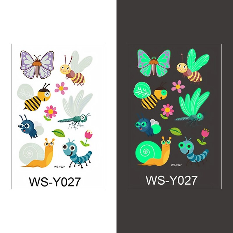 Luminous Tattoo Sticker Children Arm Face Glowing Tattoo Children Body Art Tattoo Dinosaur Pirate Unicorn Mermaid Tattoo Cartoon